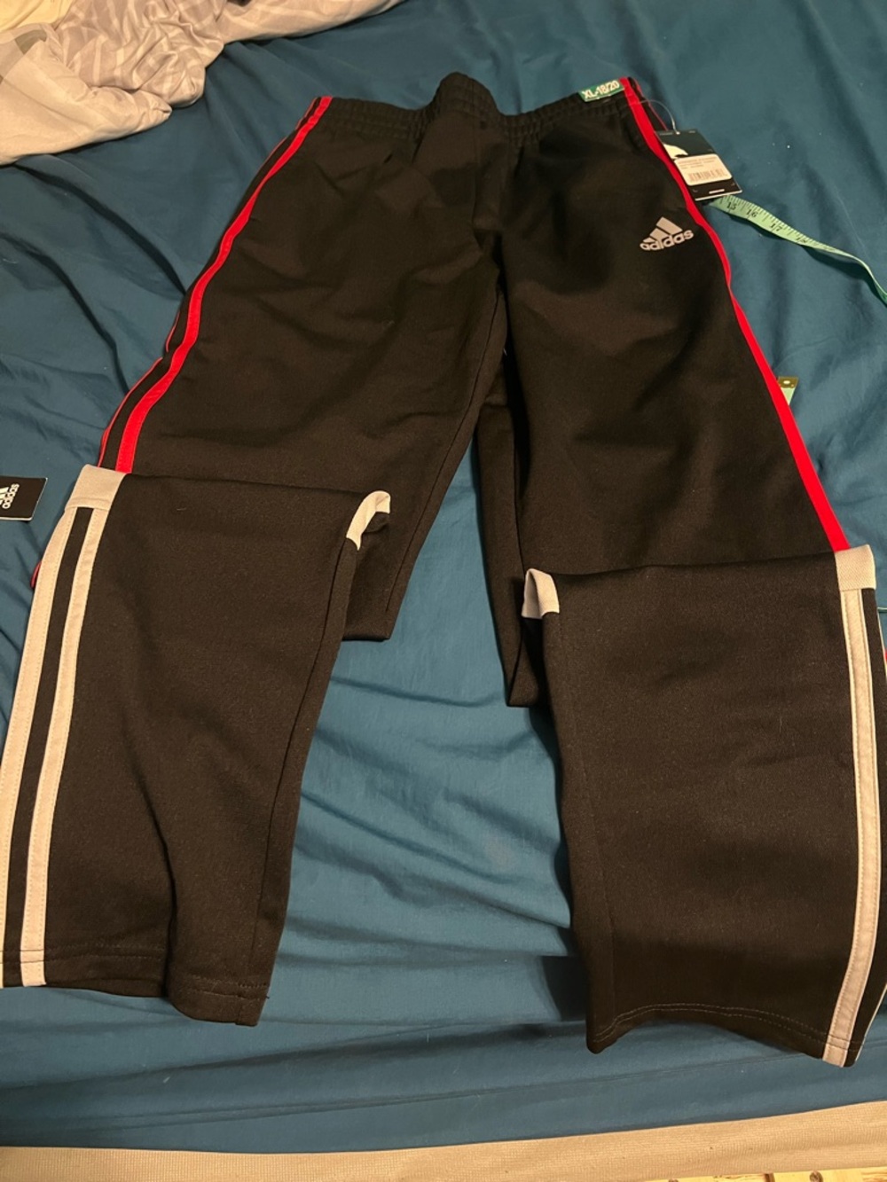 adidas Black Sweatpants with Red Side Stripes and Gray Accents